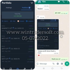 Today's (05-07-2022) profit (Rs.2130/-) done, Thank you WinTrader