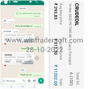 From CRUDEOIL Rs.11,202/- profit made, thanks to WinTrader