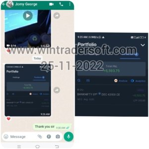 Rs.6,593/- profit made in BANKNIFTY option with the support of WinTrader