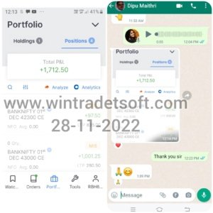 Thank you WinTrader, Rs.1,712/- profit made today(28-11-2022)