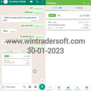 Thanks to WinTrader, Rs.2,110/- profit made on 30-01-2023 in NIFTY Option