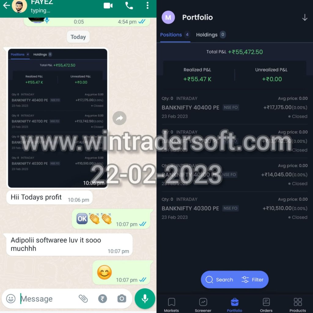 Rs.55,472/- profit made on 22-02-2023 from BANKNIFTY Option...Adipoli Software I luv it so much
