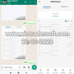 From NIFTY Option Rs.6,074/- profit made on 22-02-2023