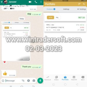 A small profit (Rs.987/-) made in NIFTY Option with WinTrader software