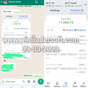 From NIFTY Option Trading Rs.1,068/- profit made on 03-03-2023
