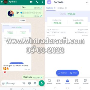A small profit (Rs.755) made in Option , thanks to wintrader team