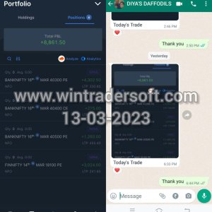 From BANKNIFTY / NIFTY & FINNIFTY Options Rs.8,861/- profit made on 13-03-2023