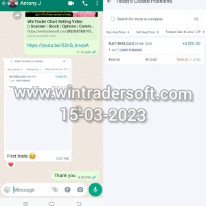 From my first trade Rs.4,500/- profit made on 15-03-2023, thanks to Wintrader