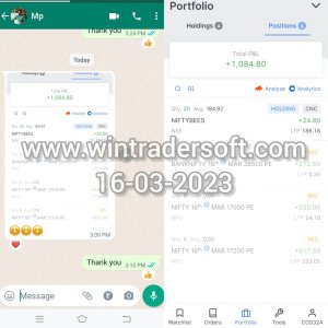 From Nifty Option Rs.1,084/- profit made with WinTrader buy sell signals