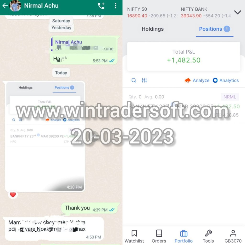 On 20-03-2023 Rs.1,482/- profit made in option, thanks to wintrader 