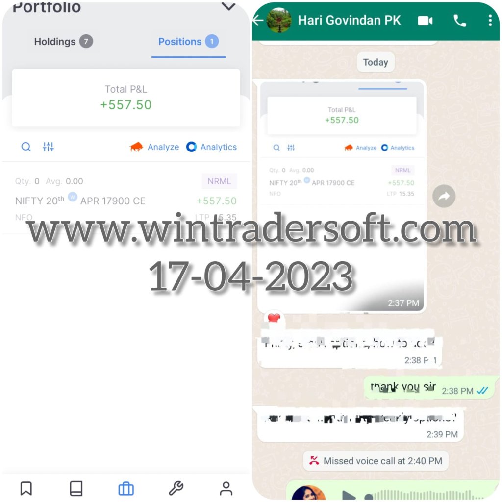 From NIFTY Option a small profit Rs.557/- made On 17-04-2023