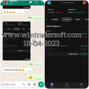 Thanks to Wintrader team, from Option trading Rs.1,368/- profit made on 18-04-2023