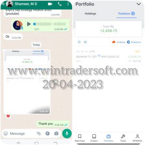 Today (20-04-2023) Rs.2,408/- profit made in BANKNIFTY Option