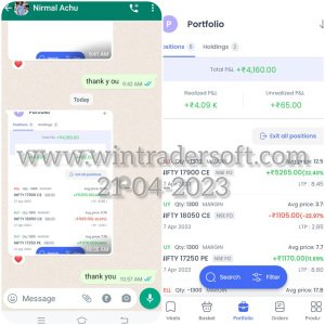 From NIFTY Option Trading Rs.4,160/- profit made on 21-04-2023