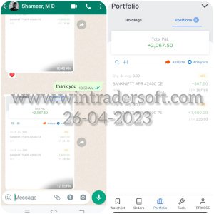 From BANKNIFTY Option Rs.2,067/- profit made on 26-04-2023