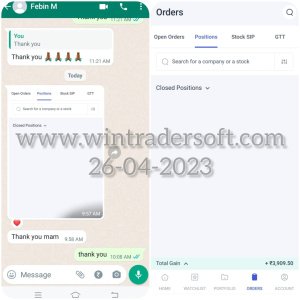 Rs.3,909/- profit made on 26-04-2023 with the support of WinTrader