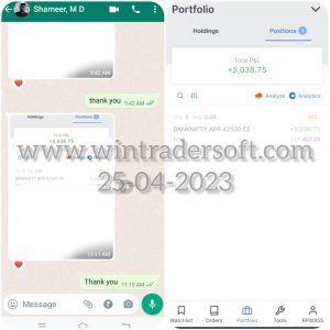 Again made Rs.5,038/- profit in BANKNIFTY Option with the support of WinTrader signals