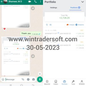 Todays(30-05-2023) my profit is Rs.2726/- , with the support of Wintrader