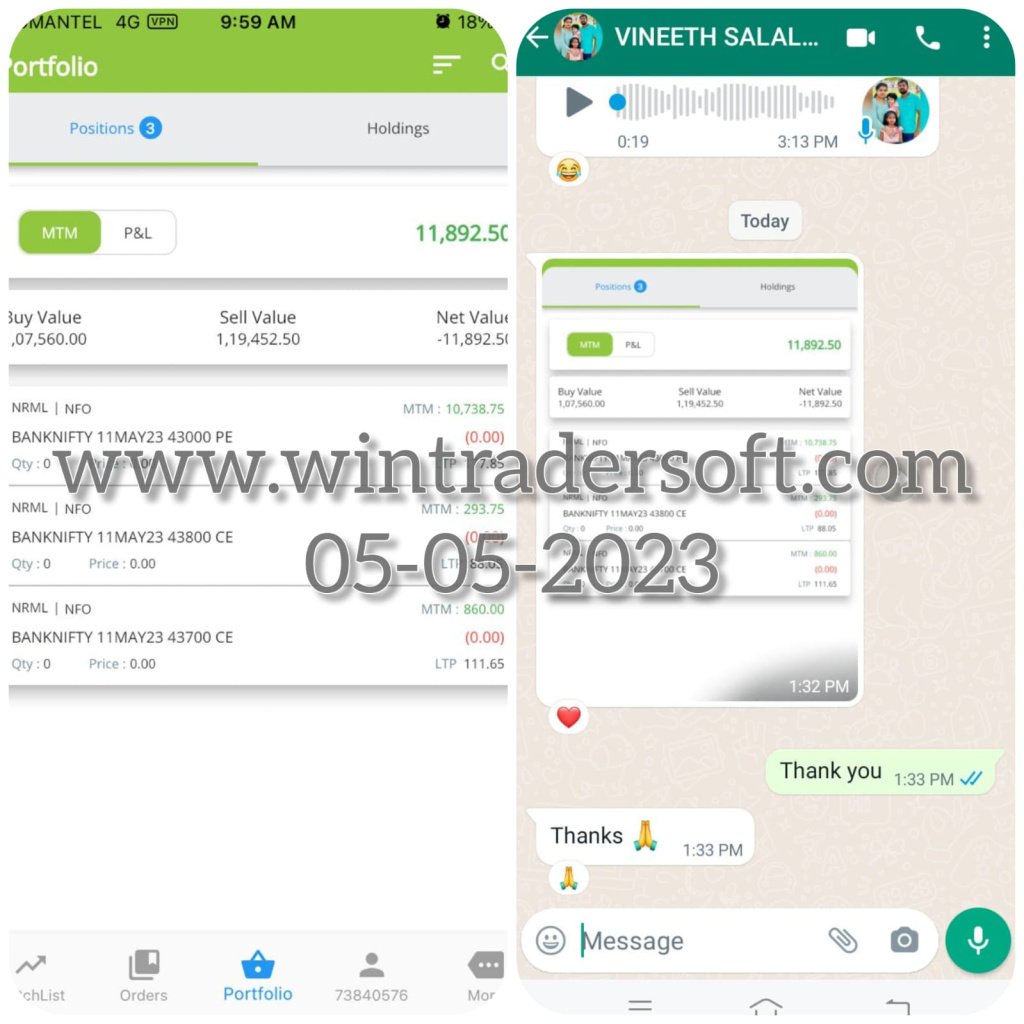 With the support of Wintrader , Rs.11,892/- profit made on 05-05-2023