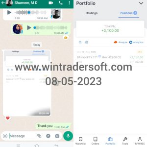 Rs.3,100/- profit made in BANKNIFTY Option trading on 08-05-2023