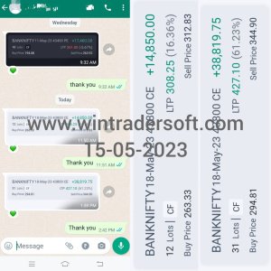 Thanks to WinTrader, Rs.53,669/- profit made in BANKNIFTY Option on 15-05-2023