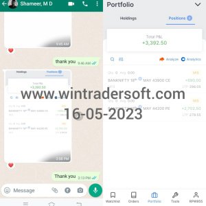 Rs.3,392/- profit made in BANKNIFTY Option ,thanks to WinTrader team