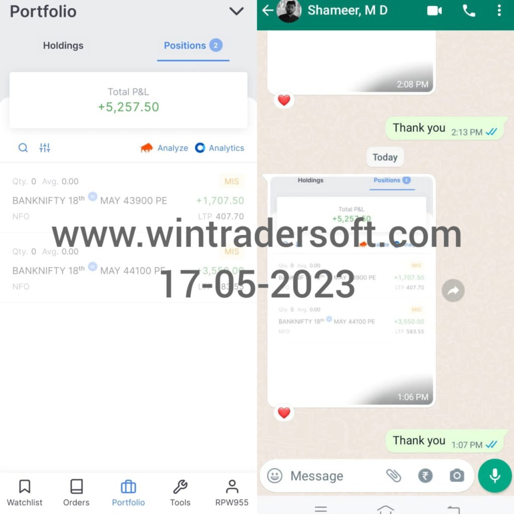 Todays(17-05-2023) my profit is Rs.5,257/- from BANKNIFTY Option 