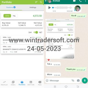 Thanks to Wintrader, From BANKNIFTY Option Rs.4,572/- profit made on 24-05-2023