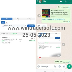 Rs.1,445/- profit made in BANKNIFTY Option with the support of WinTrader