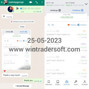 Rs.52,050/- profit made in Option trading , thank you very much Wintrader team
