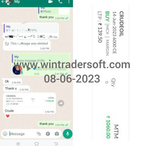 Rs.1,060/- profit made on 08-06-2023, thanks to WinTrader team