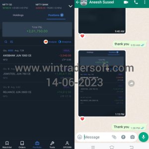 Thanks to WinTrader team, Rs.2,01,750/- profit made in NSE on 14-06-2023