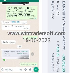 Rs.30,702/- profit made in BANKNIFTY option, thanks to Wintrader team