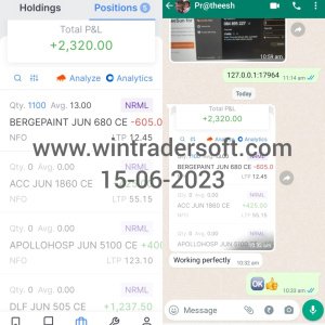 Rs.2,320/- profit made on 15-06-2023, Wintrader signals working perfectly