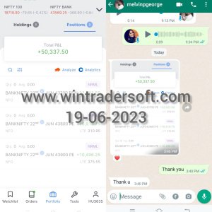 From BANKNIFTY Option Rs.50,337/- profit made on 19-06-2023, thanks to WinTrader team