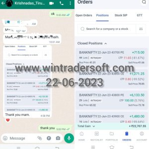 Thanks to Wintrader team, Rs.22,707/- profit made in BANKNIFTY Option