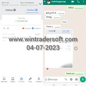 Rs.10,444/- profit made in FINNIFTY with the help of Wintrader signals