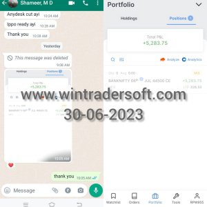 Rs.5,283/- profit made in BANKNIFTY Option , thanks to Wintrader team