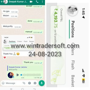 Rs.4,193/- profit made on 24-08-2023 , thanks to WinTrader team