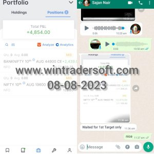 Rs.4,854/- profit made in option trading with the support of WinTrader signals,  Waited for 1st target only