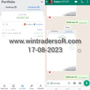 With the support of Wintrader signals Rs.6,097/- profit made today (17-08-2023)