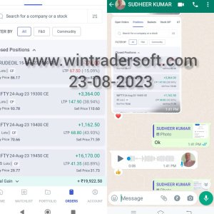 Rs.19,922/- profit made on 23-08-2023 , thanks to Wintrader team