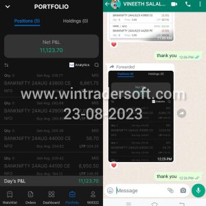 From BANKNIFTY Optiontrading Rs.11,123/- profit made on 23-08-2023