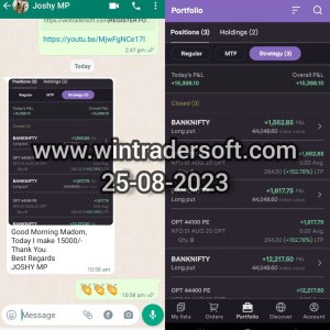 Today(25-08-2023) I made Rs.15,000/- profit with the support of Wintrader