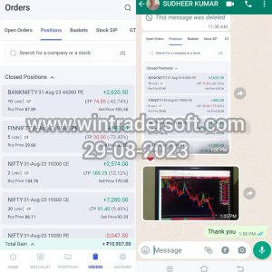 Again profit (Rs.10,907/-) made on 28-08-2023 with the support of Wintrader signals