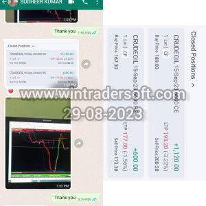 On 28-08-2023, Rs.1,720/- profit made in MCX, thanks to WinTrader team