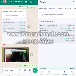 Thanks to Wintrader team, Rs.4,242/- profit made on 30-08-2023