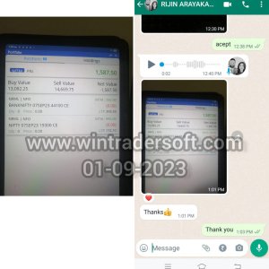 Rs.1,587/- profit made in Option trading, thanks to WinTrader team