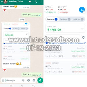 Rs.4,755/- profit made in NIFTY Option trading, thanks to Wintrader team