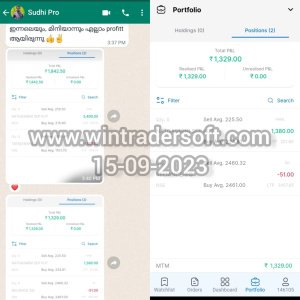 Thanks to WinTrader team,Rs.1,329/- profit made in NSE trading